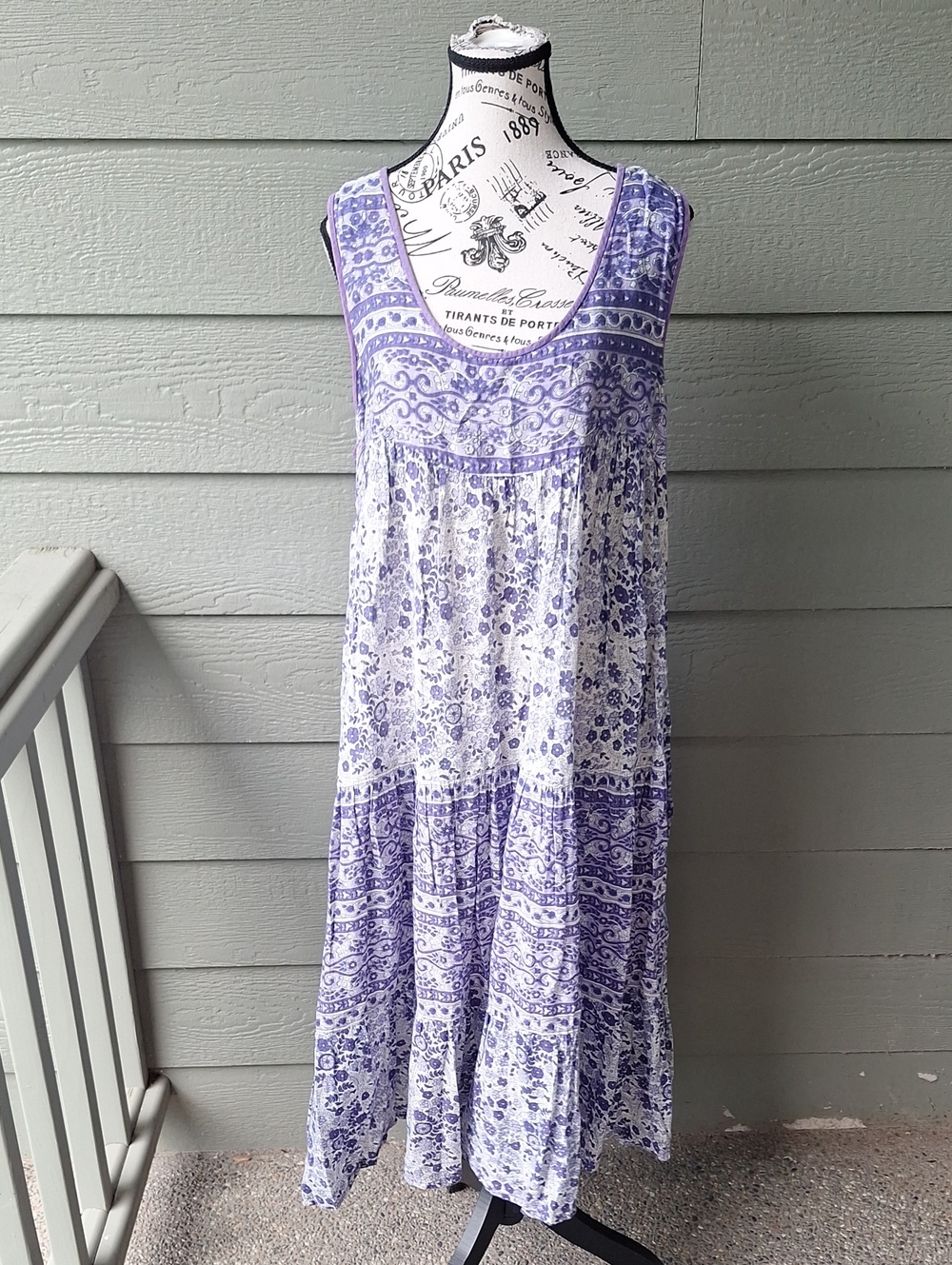 Vintage Denim Jazz Floral Babydoll Midi Flowy Tank Dress Purple & White Size 1X